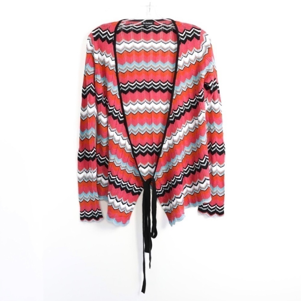 Le Chateau cardigan zigzag print striped knit wrap top medium M red pink light